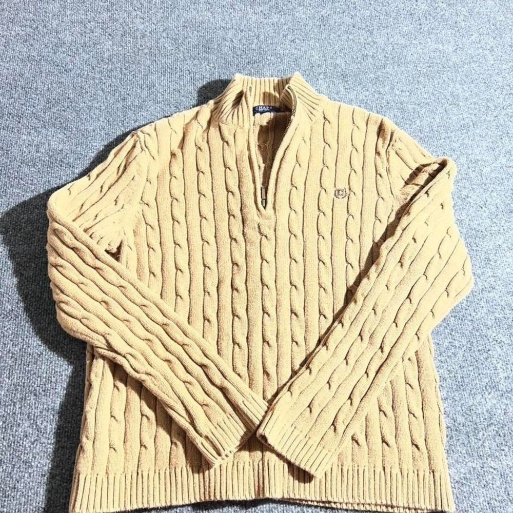Chaps Mens XL Tan Cable Knit Quarter‎ Zip Mock Neck Pullover Sweater